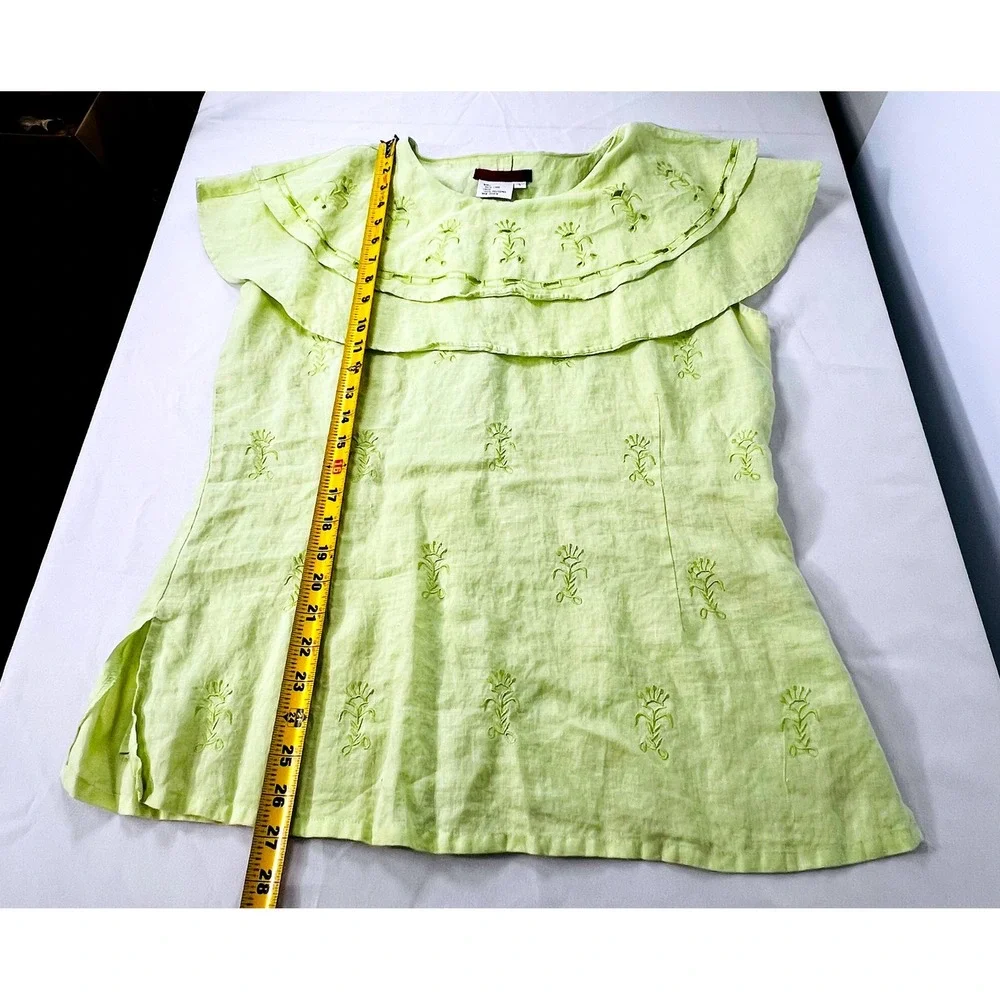 Danny Roberts‎ Linen 2 Piece Set L Lime Green Embroidered Boho Cottagecore 90s